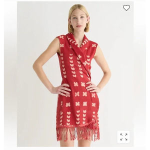 NWT Studio 189 X J. Crew fringed wrap dress XXL Dot BL582 Red White